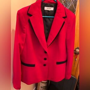 Jones Studio Vibrant Red Blazer with Black Trim